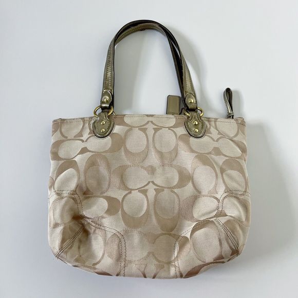 Vintage Coach Bag Poppy Signature C Logo Glam Tote 23261 Gold Tan Handbag Bag - Picture 14 of 16